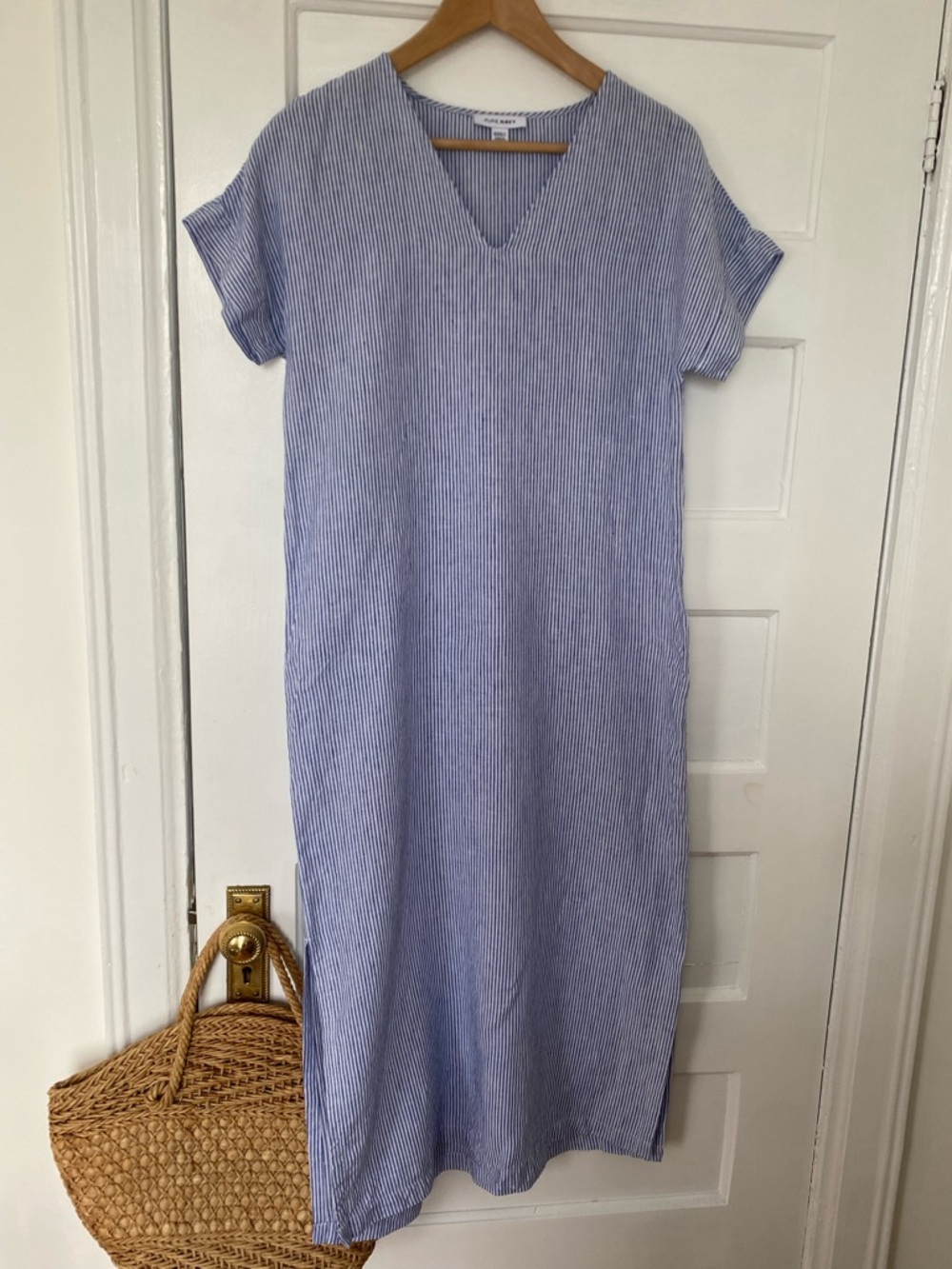 Pure Navy linen striped tunic shift dress